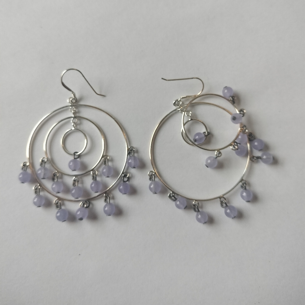 Vintage Sterling Silver Violet Spinel Hoop Earrings